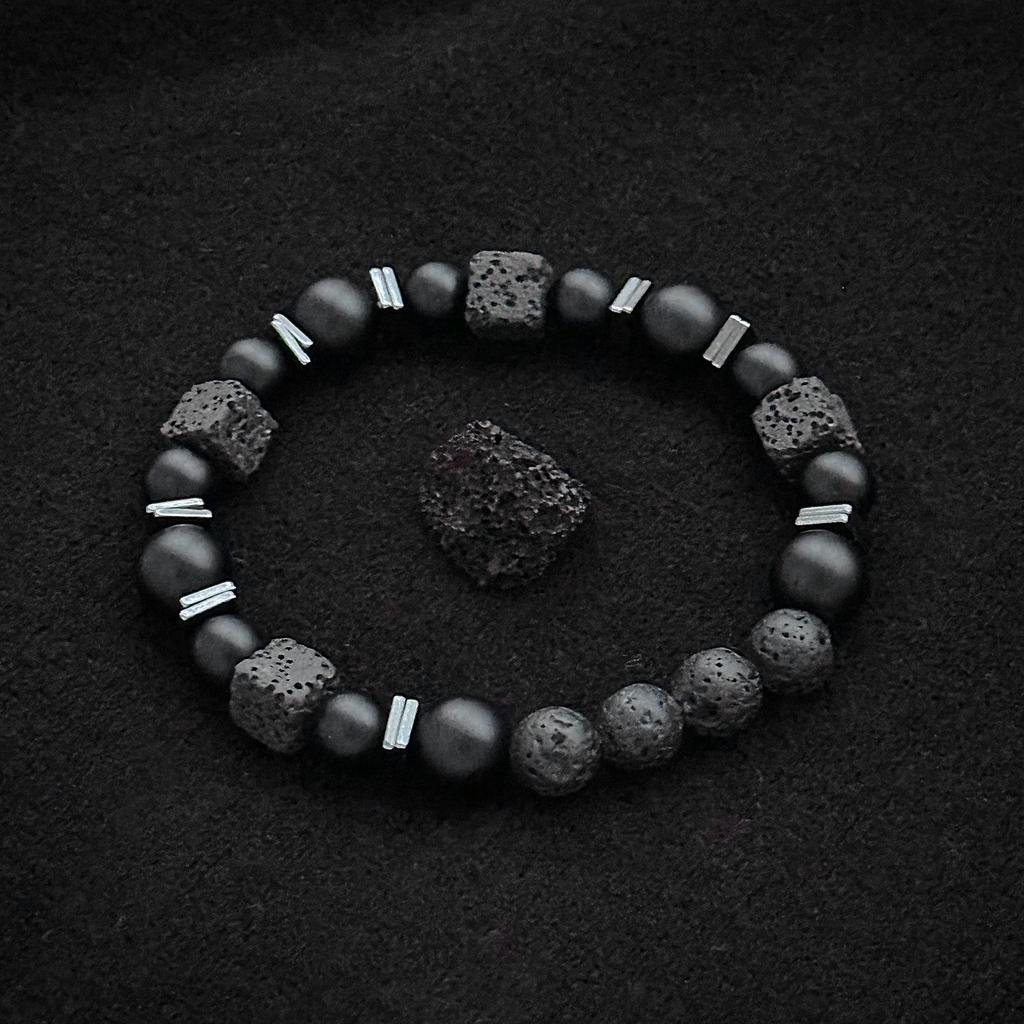 Natural Matte Black Onyx with Cube Lava Bracelet Balance Bracelet Natural Stone Bracelet Gift for Man/Boyfriend