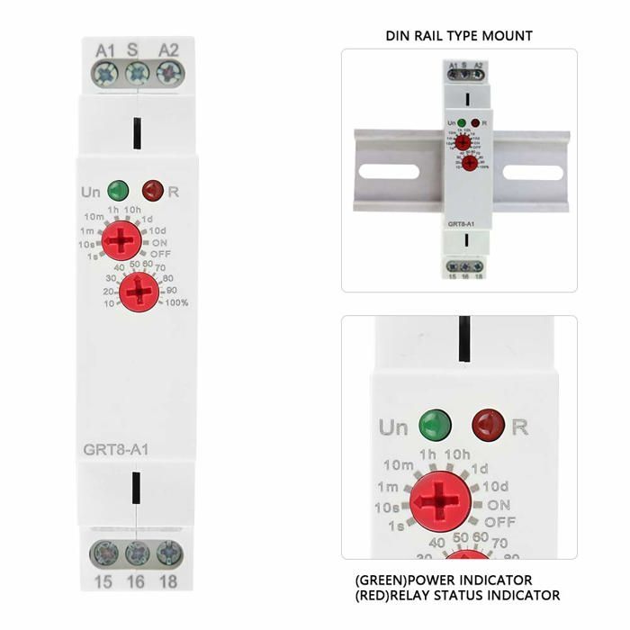 GRT8-A1 Start Timer Relay, Mini LED Timer Relay On DIN Rail with Single Function 35 Mm (50-60Hz)