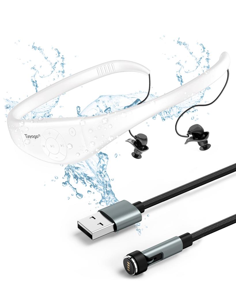 Tayogo Waterproof Mp3 Player for Swimming, IPX8 8GB Swimming Headset, Silicone Coated Waterproof Music Player, 20H Playing time