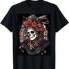Timeless Beauty_ Skull Adorned with Victorian Red Roses T-Shirt