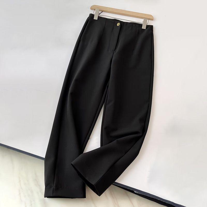

MD Women s Clothing Fall and Winter New Arrival Casual Commute Style Easiest for Match Gold Button Decoration Straight-leg Casual Pants 05007507401 Black M