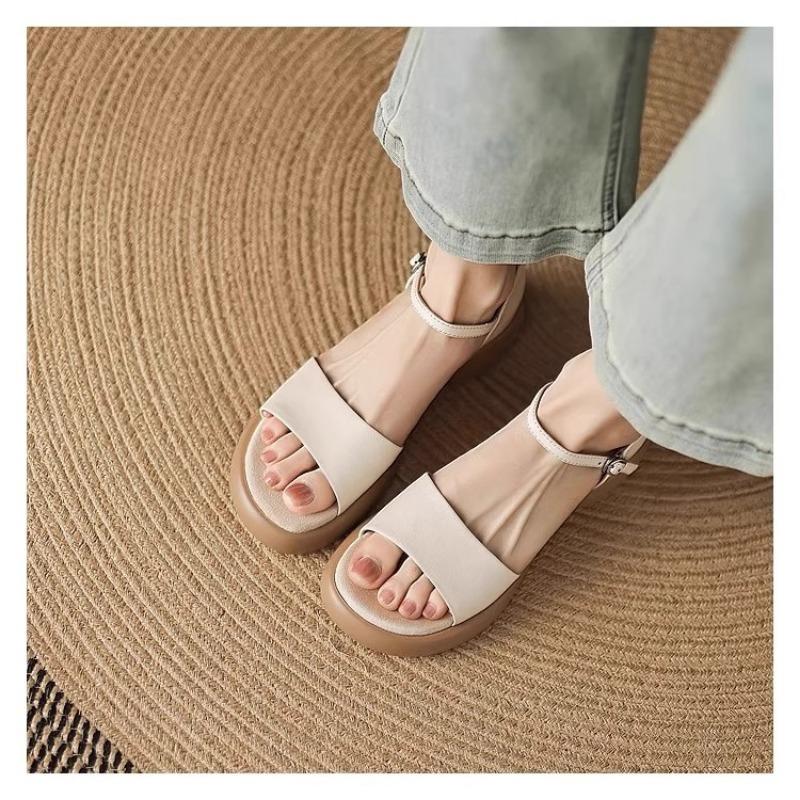 Great to wear soft leather round head open-toed sandals for women's summer comfortable retro casual platform with sandals