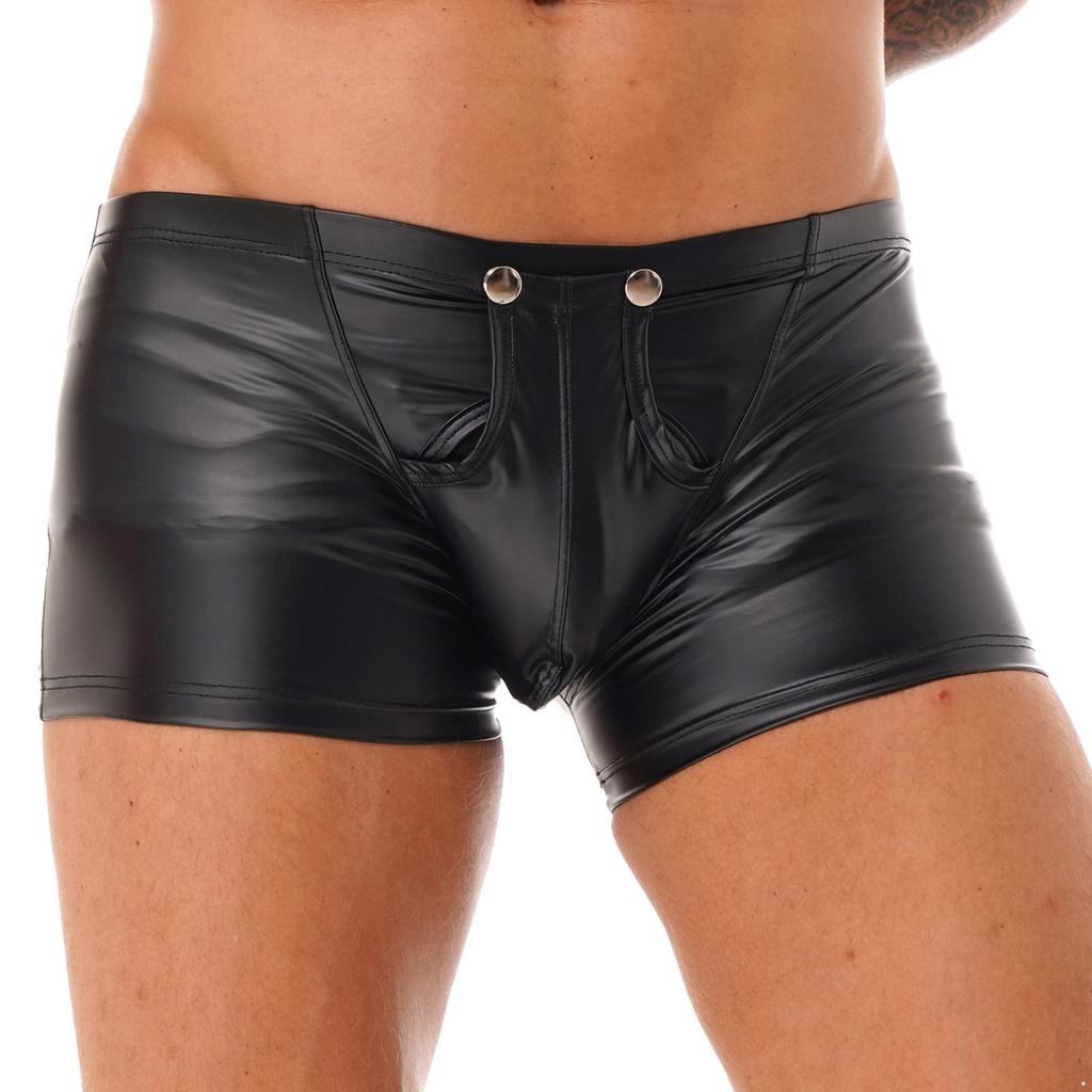 Men's Sexy Underpants Faux Leather Boxer Shorts Underwear with Bulge Pouch Clubwear