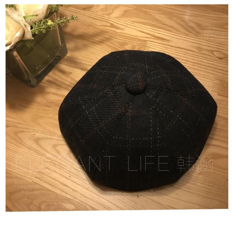 New plaid beret retro British ladies hat autumn and winter fashion painter woolen tide pumpkin hat
