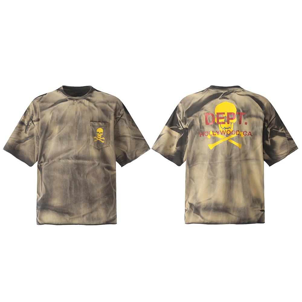 Men Women Dept Skull Crossbones Washed Tie Dye Oversized Pocket T-shirt S