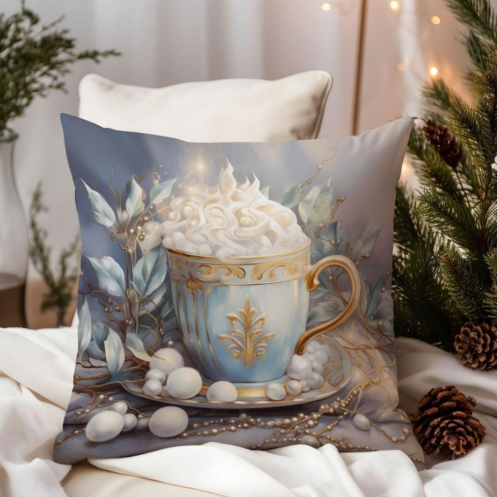 Eleganter, weihnachtlicher Kissenbezug mit Hirschmotiv und goldenen Akzenten