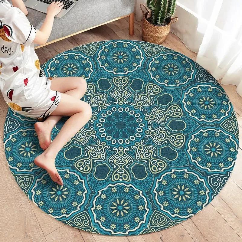 Bohemian Round Area Rugs Geometric Mandala Design Multi Color Pattern for Modern Living Room Home Decor