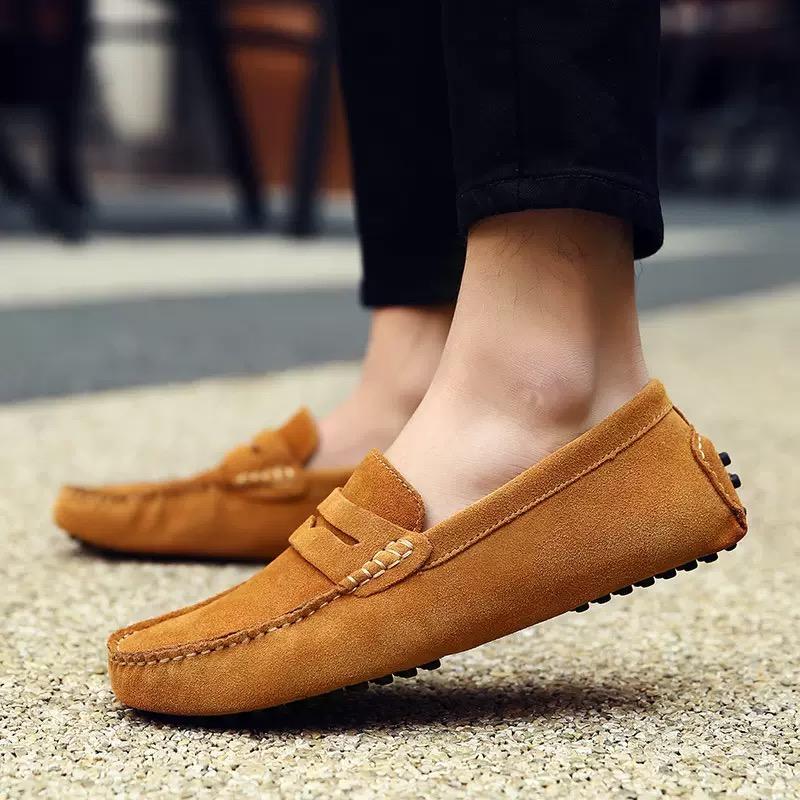 High Quality Men's Loafers Handmade Suede Genuine Mens Shoes Flat Comfort Driving Shoes Lightweight Slip On Casual Shoes