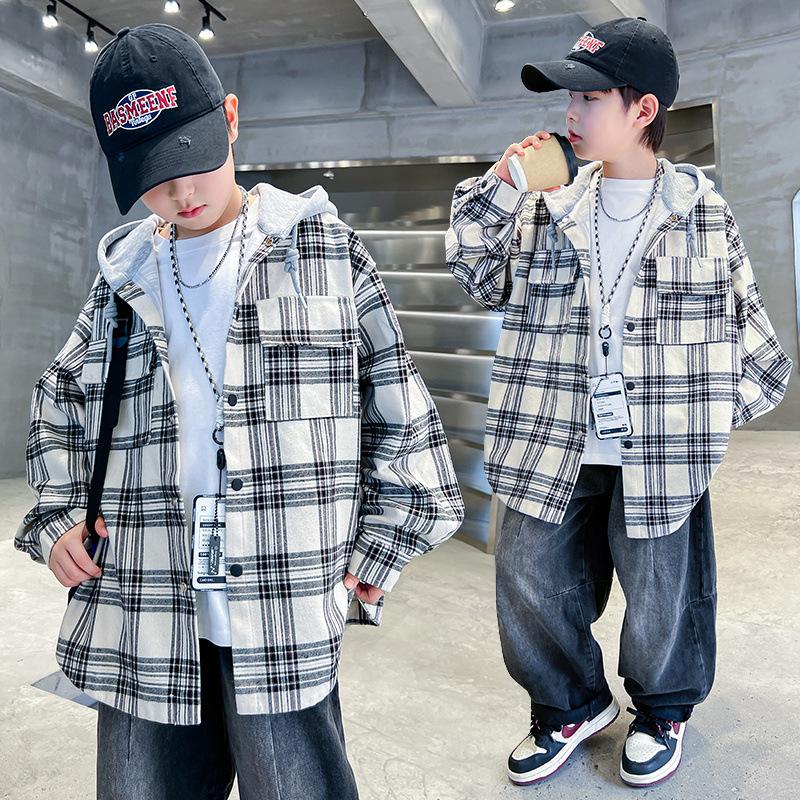 

Boys Pure Cotton Plaid Shirt Jacket - Stylish & Breathable Spring/Autumn Top 140 cm абрикосовый