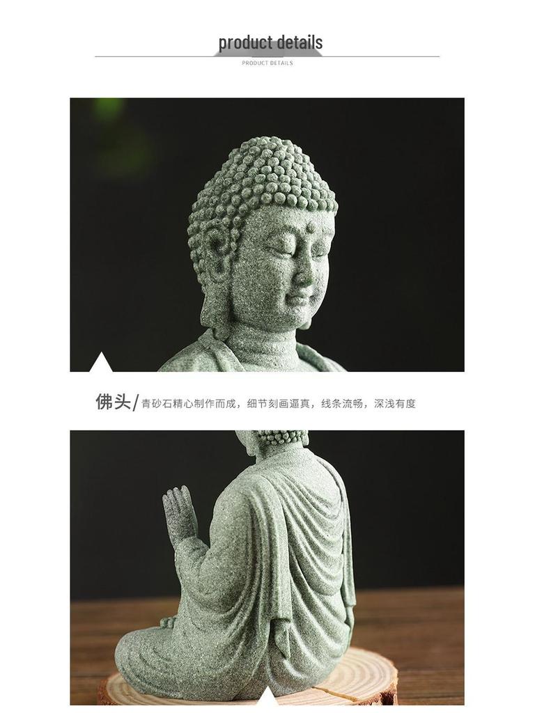 Green Sandstone Buddha Statue: Zen Decor for Home and Garden