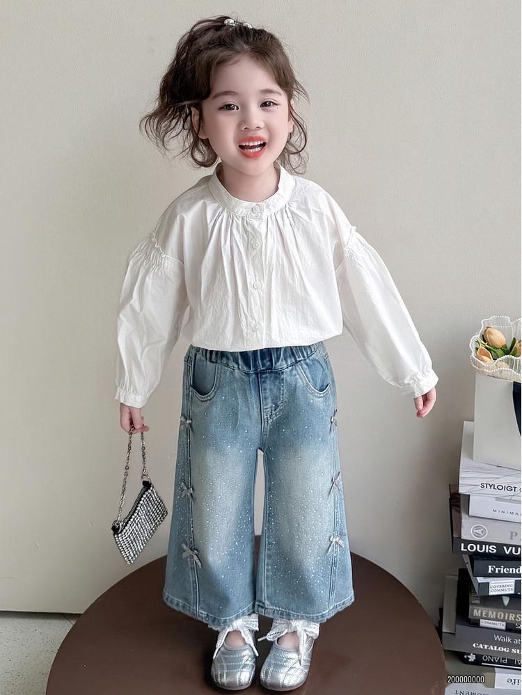 Girls' 2026 Spring Rhinestone Star Denim Jeans - Drapey Straight-Leg Casual Pants