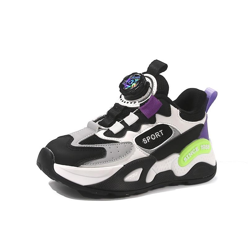 

Boys sneakers rotating button girls mesh running shoes 2025 spring and autumn children s dad shoes breathable casual shoes 26-31 yards, 6 pairs in one hand чёрный