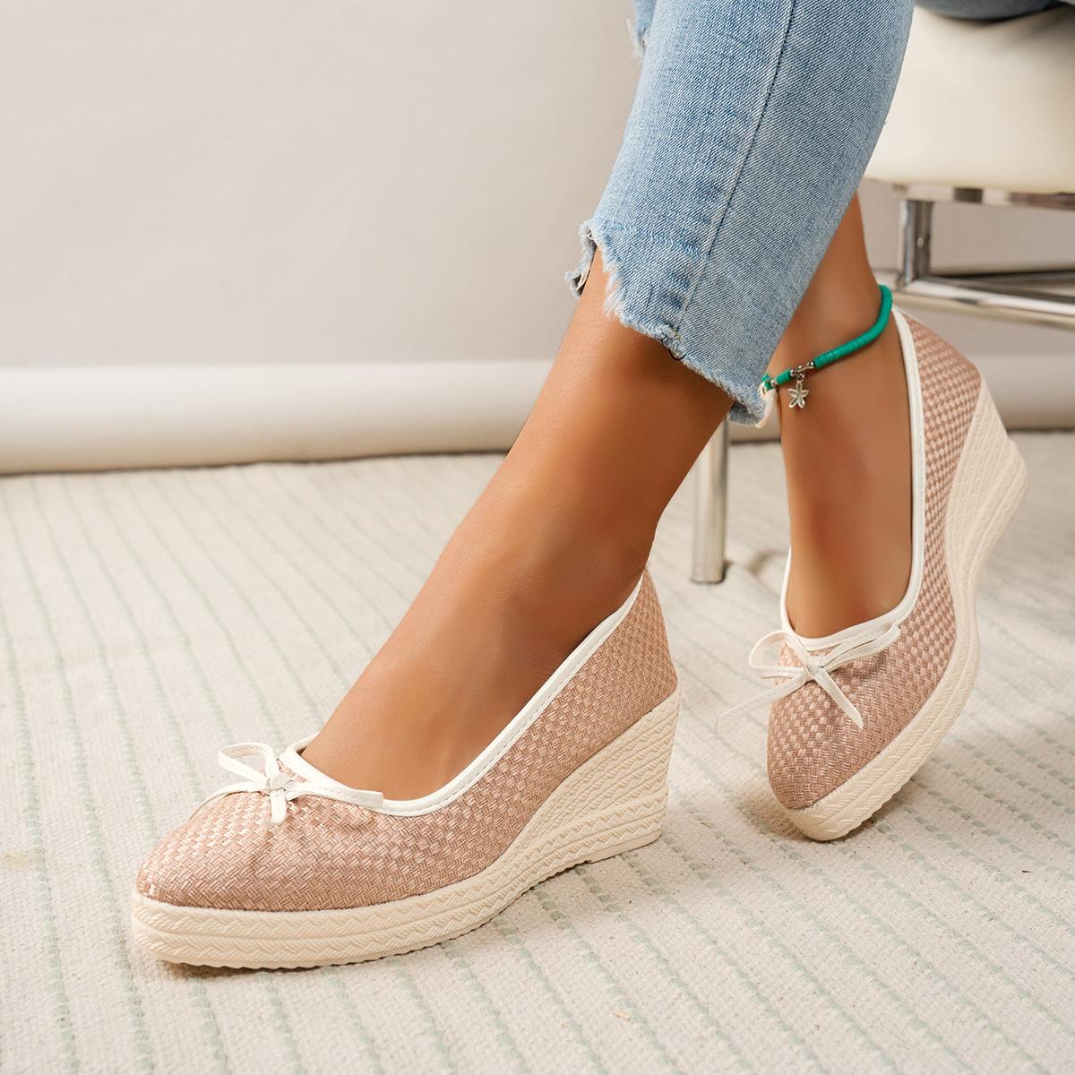 

High Heels Women s Wedge Heel Temperament Bow Pointed Single Shoes 42 рожевий