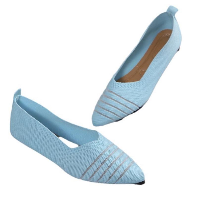 Mode Übergröße 36-43 Schuhe für Damen Frühling Herbst Spitzschuh Flach Gestrickt Slipper Lässige Atmungsaktive Slipper Komfort Damenschuhe