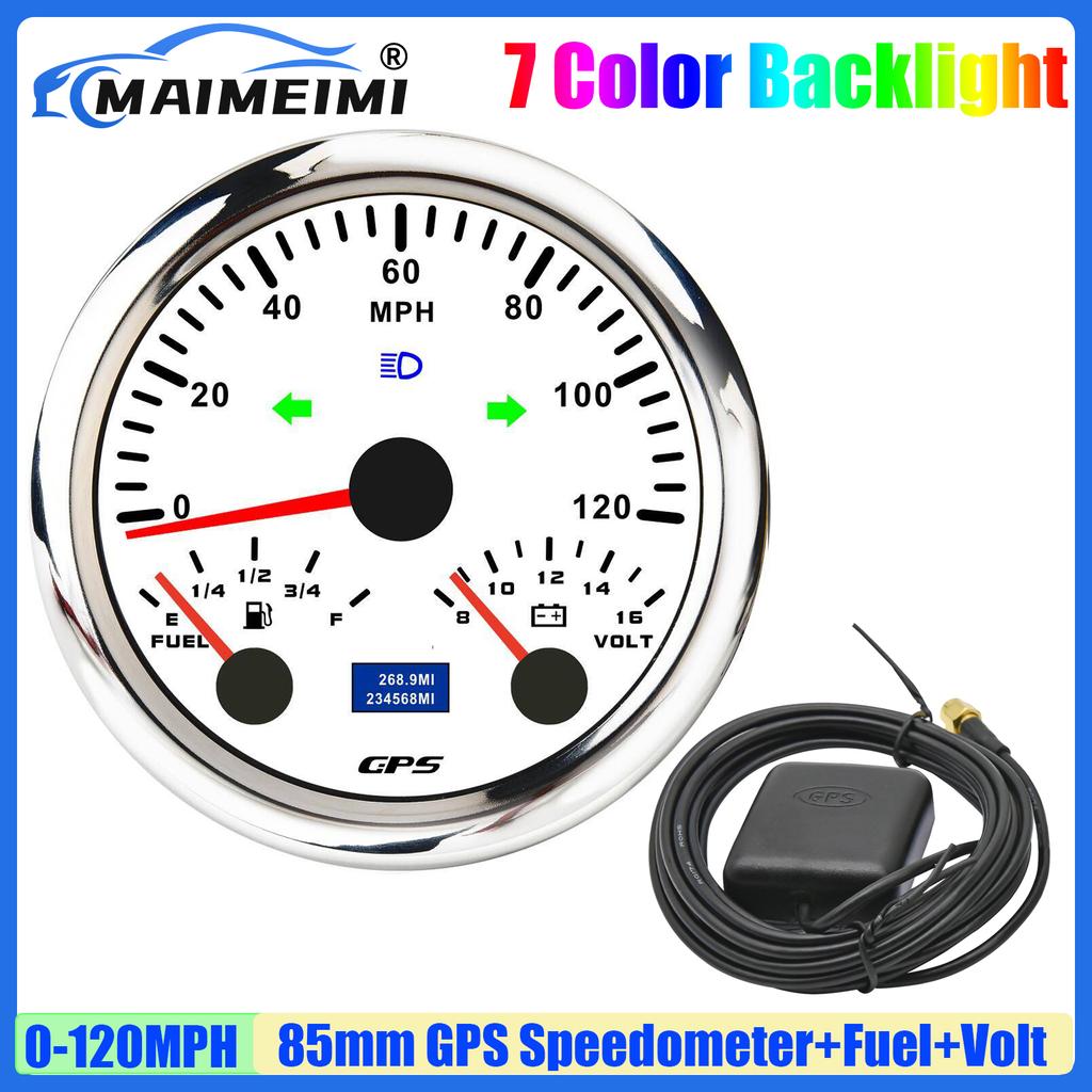 3 IN 1 Multi-Meter 85mm GPS Speedometer+Fuel Level Gauge+Voltmeter with High Beam Turn Light 120KMH,120MPH for Car Boat Yacht