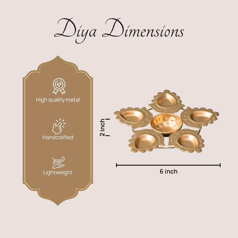 Candlestick-Diya, Star-Shaped Diya Plate with 6 Attached Lamps, Nestroots