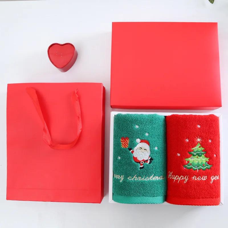 Christmas Towel Gift Box Set Towel Cotton Washing Towel 2 Gift Boxes Red Santa Claus New Year Gift