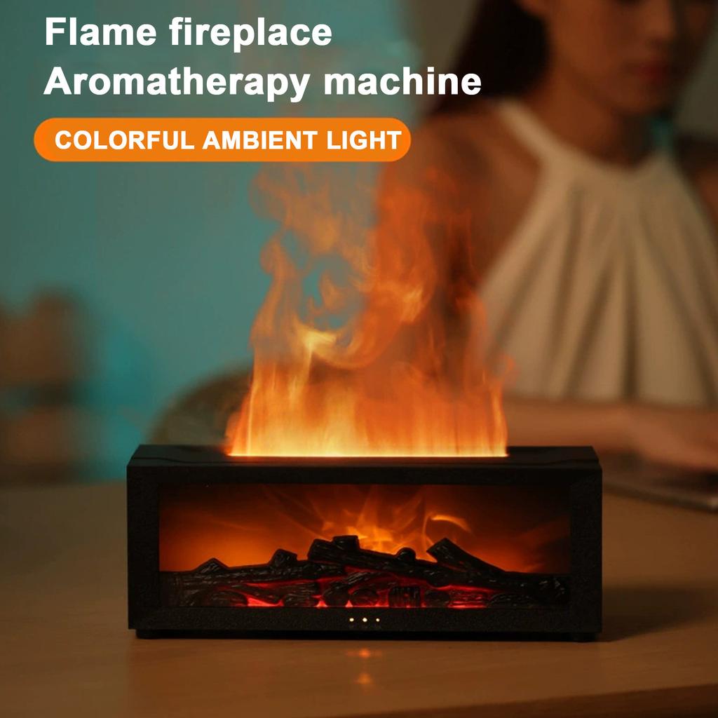 Flame Fireplace Oil Diffuser Simulation Fireplace Flame Diffuser Atmosphere Timing Creative Humidifier(without Oils)
