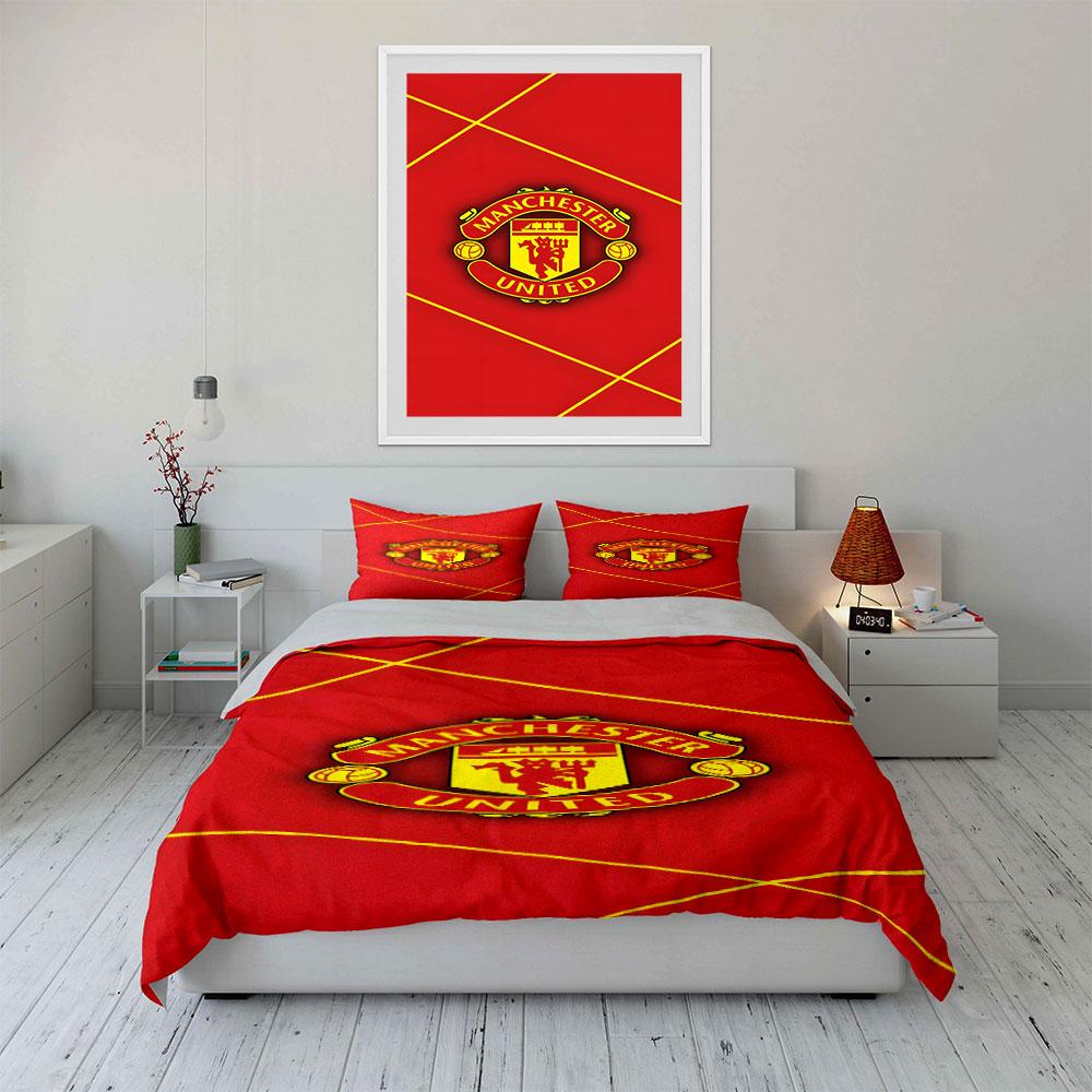 Design del logo del Manchester United. Set lenzuola Set copripiumino Copripiumini Federe(1*Copripiumino 2*Federe senza imbottitura piumone)