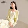 Xiangying Women's Yellow V-Neck Knit Cardigan