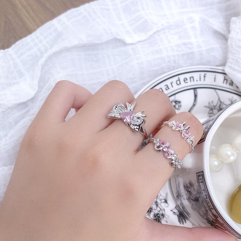 [Knot Dream] Full Diamond Bow Colored Treasure Zircon Stacked Ring Sweet Niche Light Luxury High-End Ring