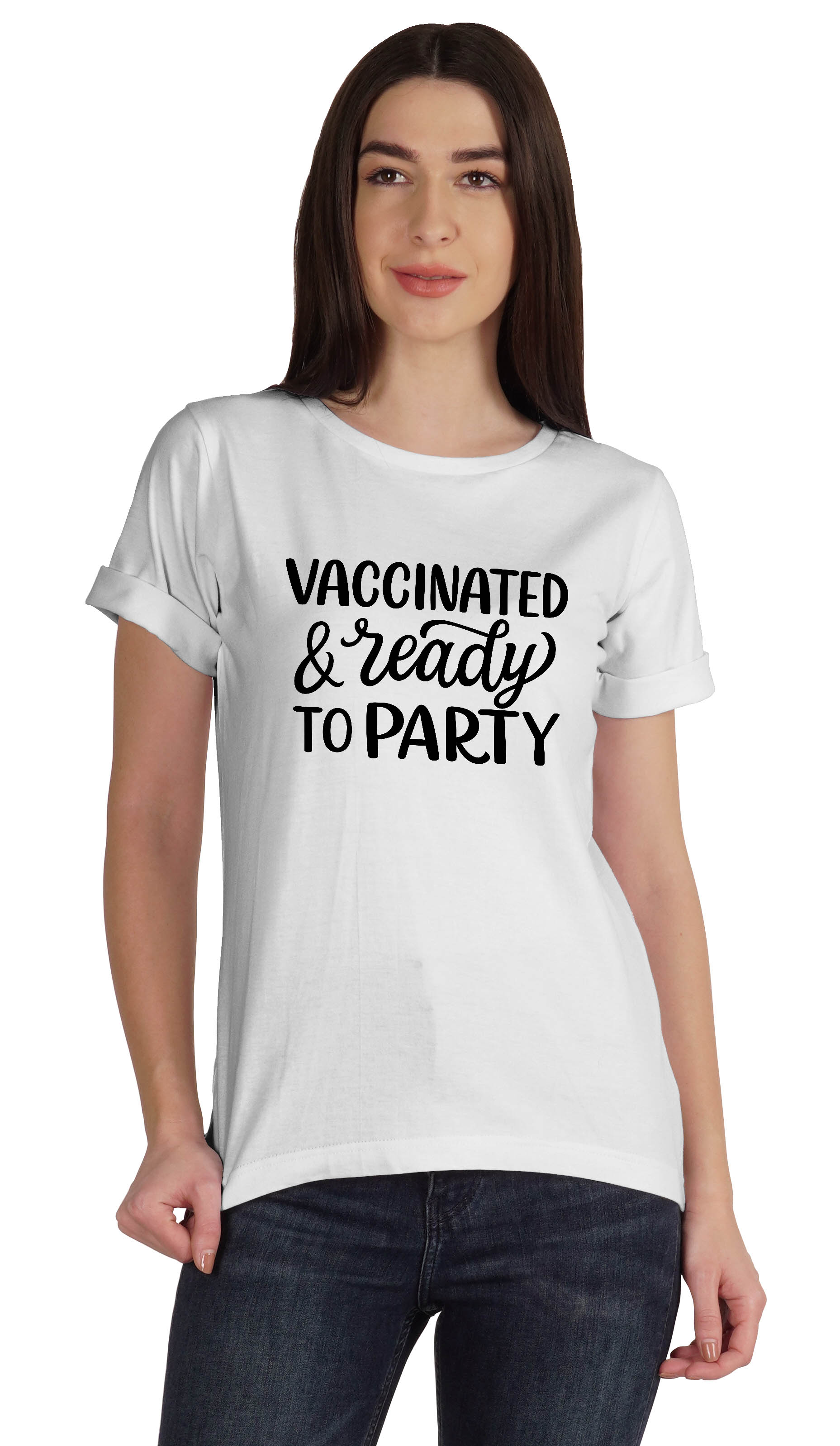

Inkmeso Womens Crew Neck Vaccinated & Ready To Party Pro-Vaccine T-shirt Top XXL білий