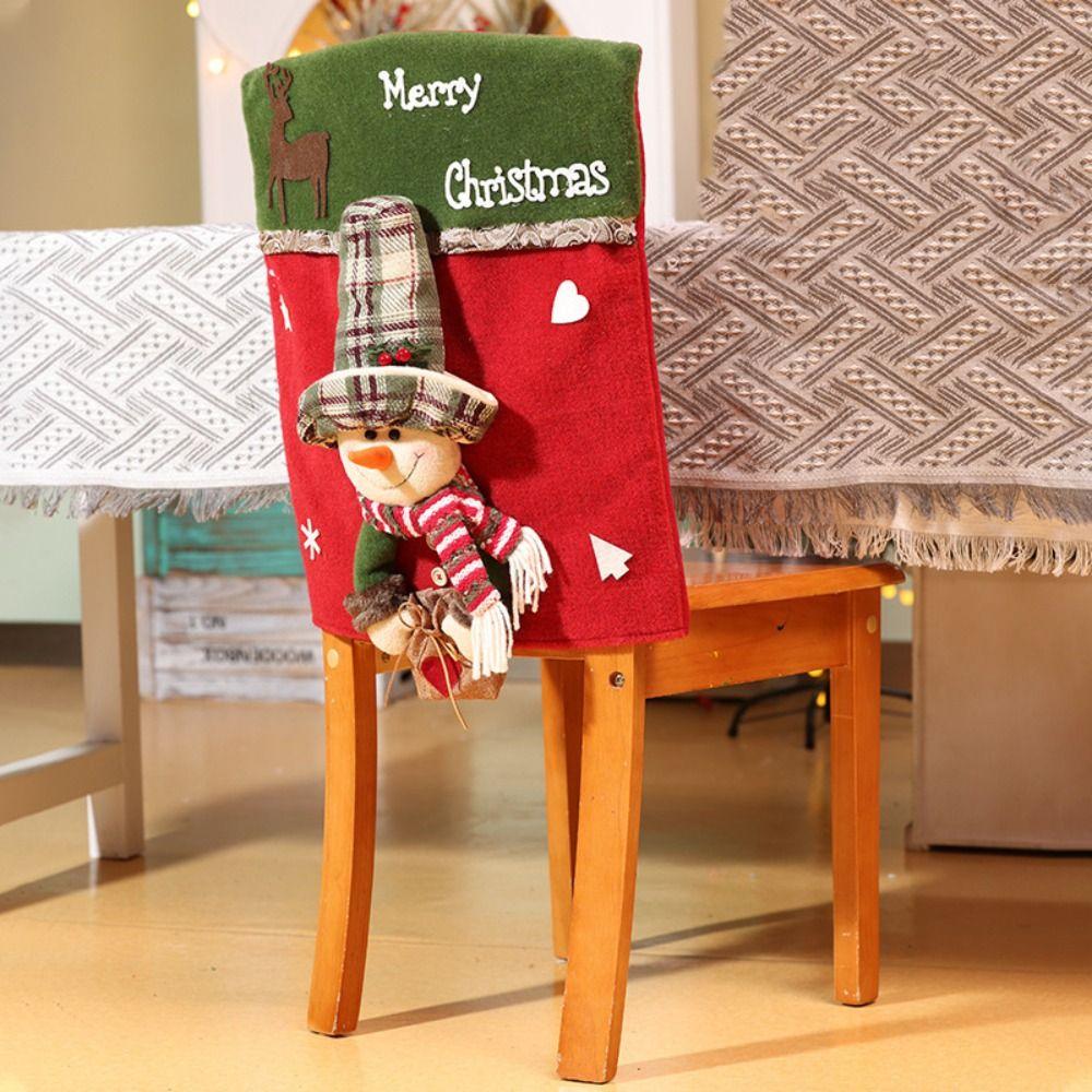 Santa Claus Snowman Elk Christmas Table and Chair Set Removable Seat Cover  Scene Layout