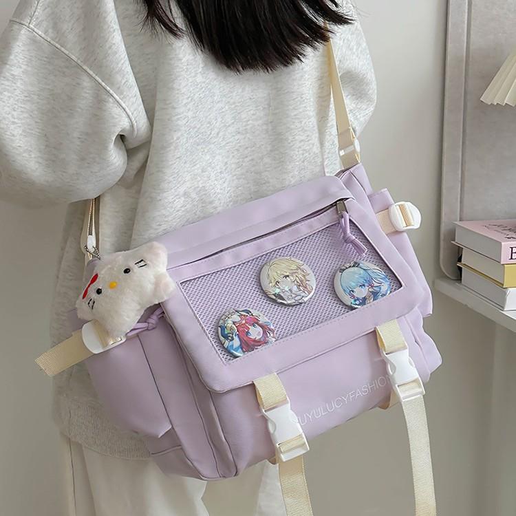 School bag, college style, versatile, simple and large-capacity class, mail carrier bag, student transparent one-shoulder casual oblique span bag
