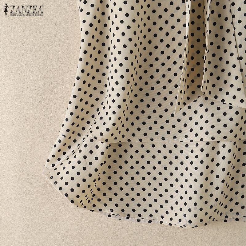 ZANZEA Women Casual Round Neck Loose Sleeveless Polka Dot Print Tank Tops