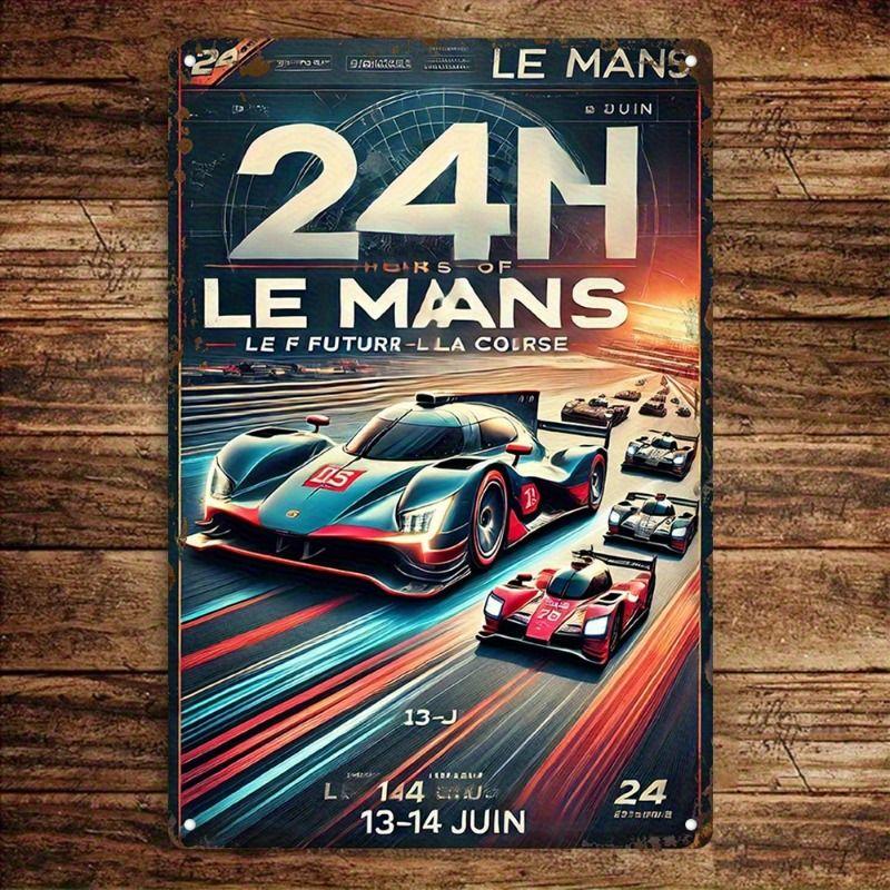 Racing Car Retro Style Metal Decorative Painting for Garage Room Decor