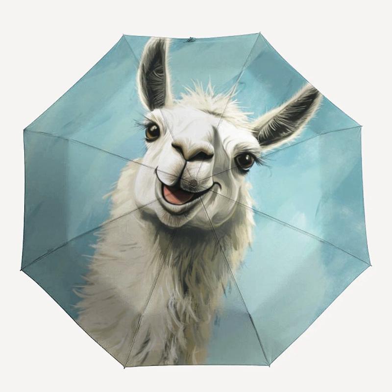 1pc Alpaca Art Print Automatic Umbrella - Automatic Opening And Closing, Sturdy Iron Frame, Portable Folding Design Yy251018212