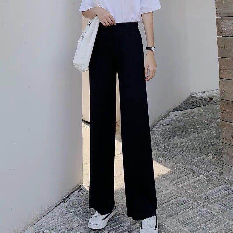WTEMPO Cintura Media Pantalones de Color Puro Pantalones de Mujer Pantalones  de Pierna Ancha Súper Larga Cintura Elástica Recta Suelta Casual y Elegante  Diario comprar a buen precio — entrega gratuita, reseñas