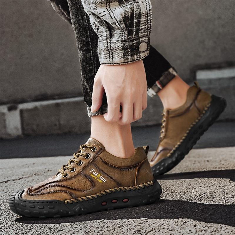 Fashion Men's Leather Casual Sneakers Handmade Breathable Shoes Soft Low-top Working Shoes