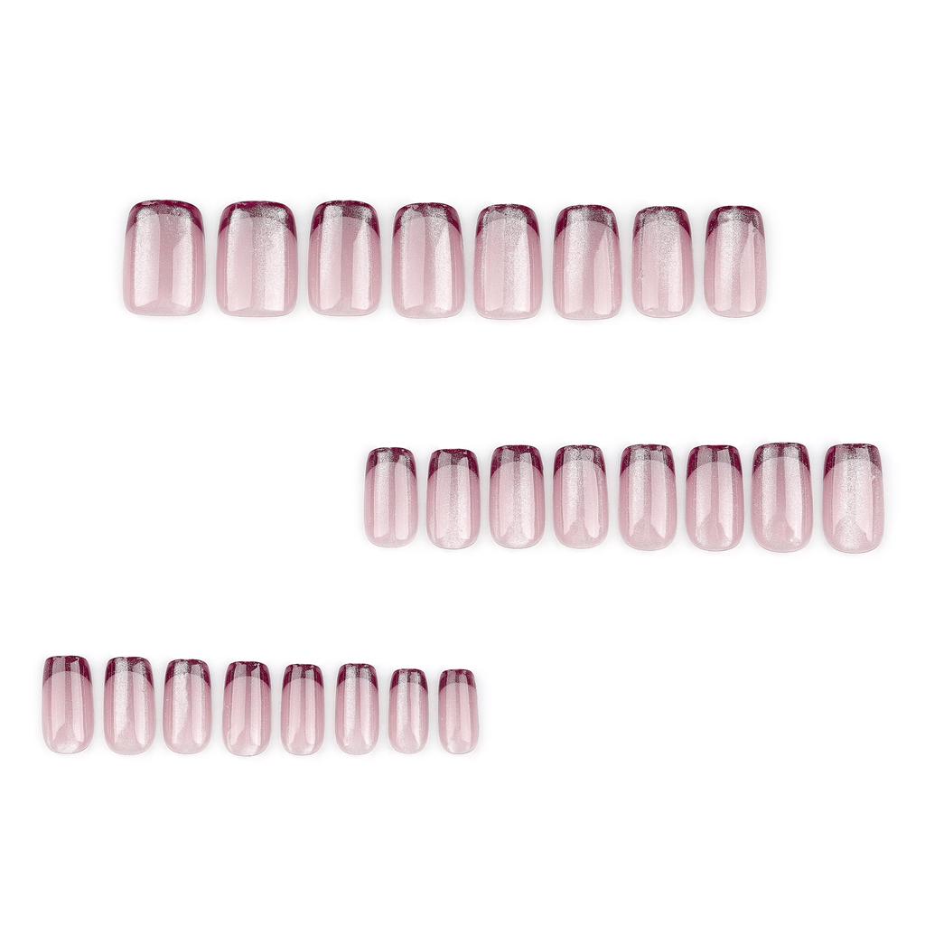 24 Pieces Hot-selling French Red Manicure Naked Powder Cat Eye Wearable Fake Nail Nail Film Short Nail Patch