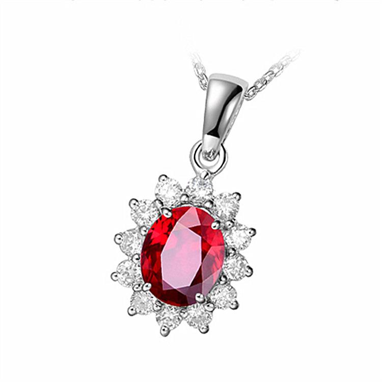 Korean Platinum Plated Ruby Water Drop Pendant Necklace