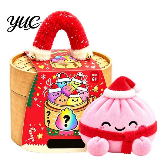 Stuffed Food Plushie Christmas Dumpling Toy with Steamer, Plush Steamed Bun Squeeze Toy, Stress Relief Giant Decoration for Home and Office