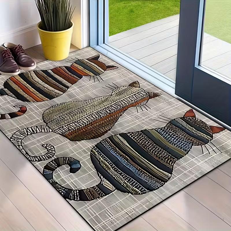 Cartoon Cat Floor Mat Entrance Entrance Crystal Velvet Dirt-resistant and Wear-resistant Foot Mat Floor Mat