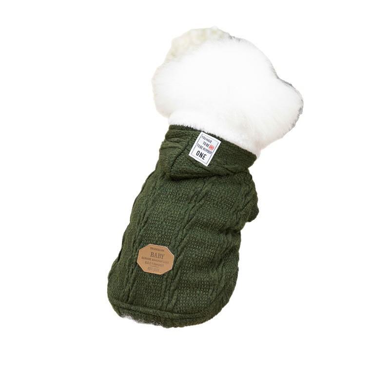 Warm Cotton Dog Sweater Small Breeds Winter Pet Clothing Two-Leg Design In Blue Wine Red Gray Army Green