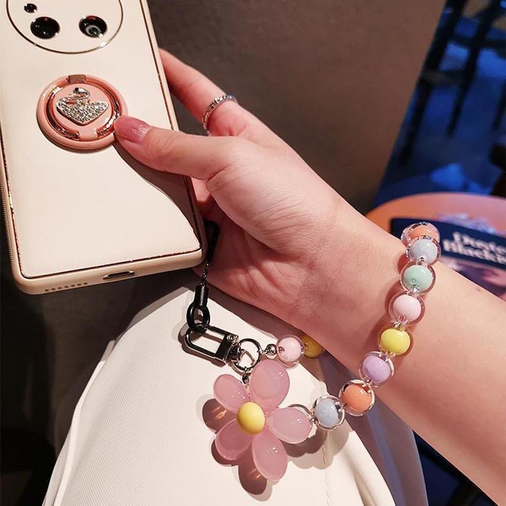 Phone Anti-lost Lanyard Key Short Wrist Pendant Colorful Macaron Round Bead Pendant Women's Hand-held Chain Mobile Phone Lanyard