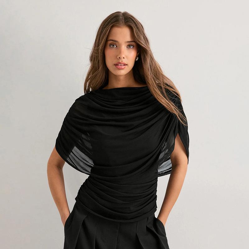 European Style Women's Solid Sleeveless Scarf Collar Top