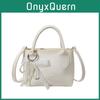 Compact Pu Shoulder Bag With Artificial Pearl Bow Pendant For Casual Outings