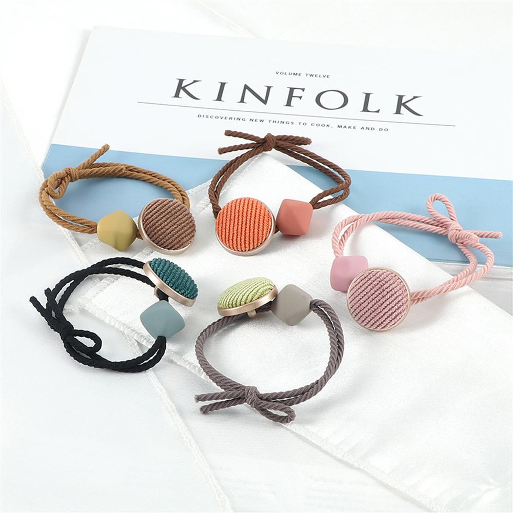 2pcs/set Fashion Elastic Hair Bands Pink Buttons Decoration Hair Ties Headband Women Girls Hair Accessories Ponytail Holder Gift