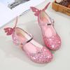 Princess Butterfly Leather Shoes Girls Diamond Bowknot High Heel Children Kid Dance Glitter Shoes Fashion Girls Party Dance Shoe