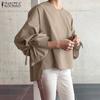 ZANZEA Women Casual V-neck Solid Color 3/4 Loose Blouse