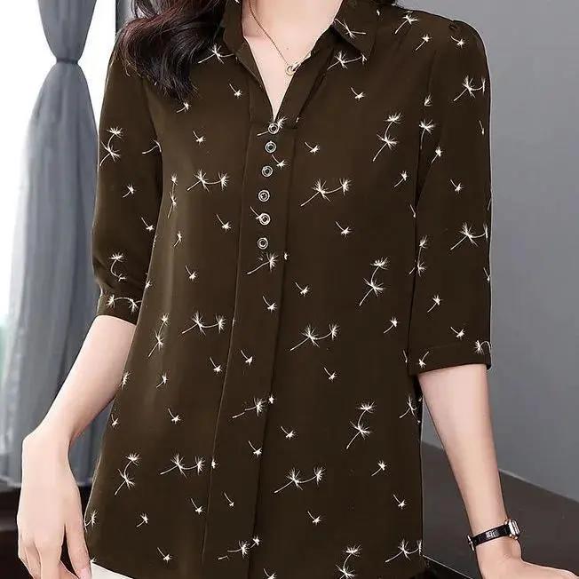 Camicia da Donna a Manica Media Larga con Stampa Floreale Primavera/Estate Taglie Forti Camicia da Mamma
