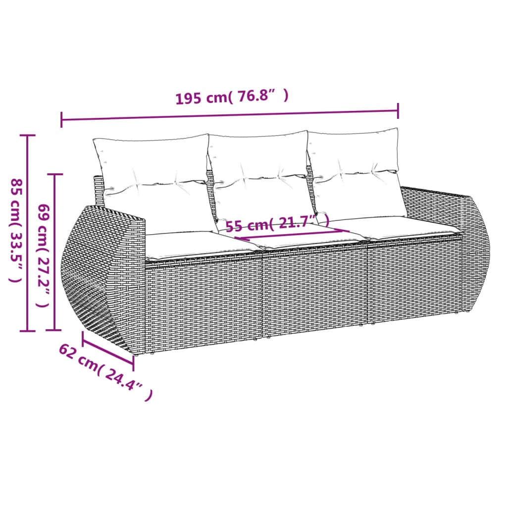 Vidaxl 3-Cz. Garden Furniture Set With Cushions, Beige, Poly Rattan