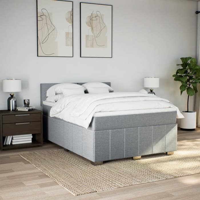 VidaXL Slatted Bed Base with Mattress Light Grey 140x190cm Fabric 3287056