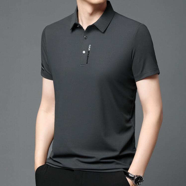 Summer Men's Short-sleeved Lapel POLO Shirt, Fashionable Solid Color Small Waffle Middle-aged Men's Casual Printed Dad Shirt