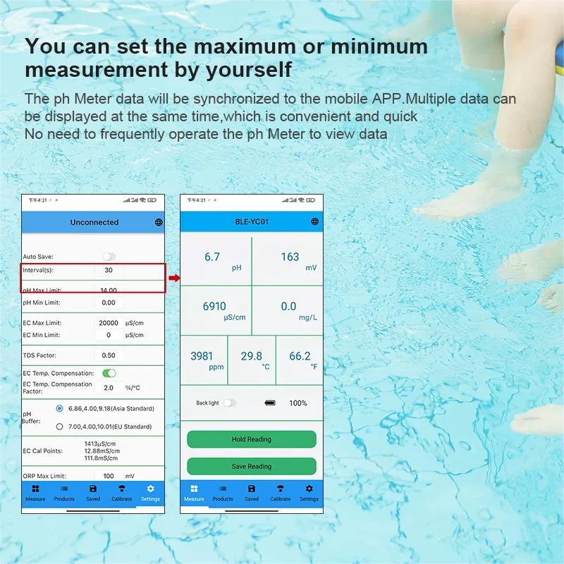 Floating Smart Swimming Pool Water Analyzer 6 In 1 pH Chlorine EC TDS ORP Temp Tester for Spa Pool Water with Bluetooth App
