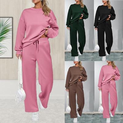 2025 European & American Knit Two-Piece Set: Long-Sleeve Top & Wide-Leg Pants with Pockets